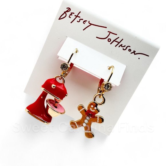 Betsey‎ Johnson Mixer Gingerbread Man Cookie Earrings Teacher Baker Gift NEW - Picture 5 of 5